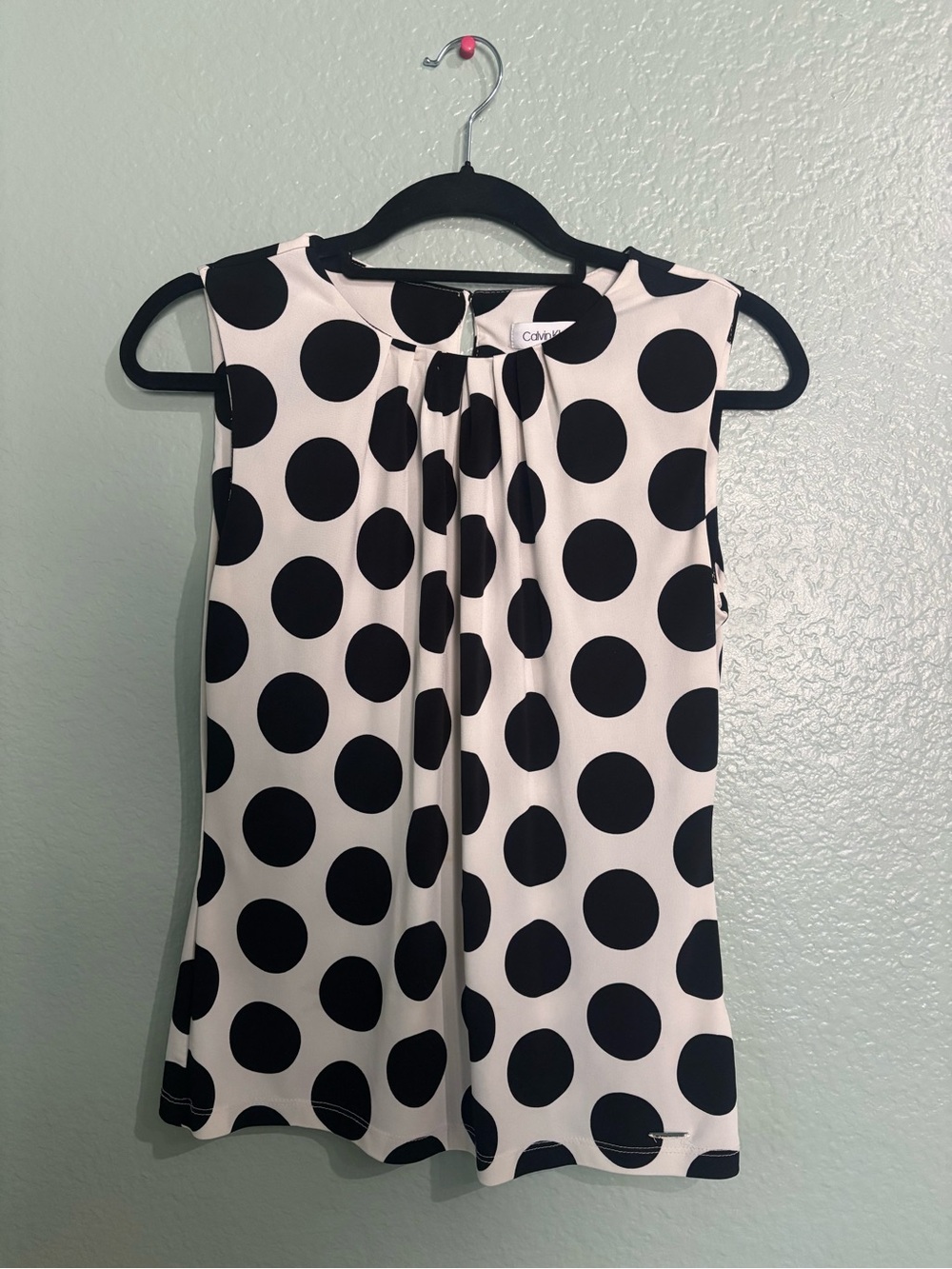 Calvin Klein Black and White Polka Dot Pleated Blouse